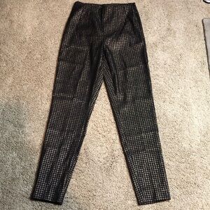 NWOT Glitzy Black and Gold Patterned Straight Leg Women’s Pants, Size 2